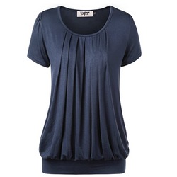 Women's Scoop Neck Pleated Front Blouse Tunic Top