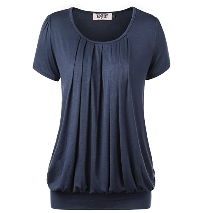 Women's Scoop Neck Pleated Front Blouse Tunic Top