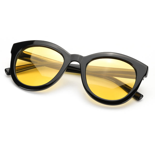 FIMILU Women Oversized Night-Vision Glasses Anti-Glare HD Yellow Night-Driving Glasses for Rainy/Fog/Nighttime Safe